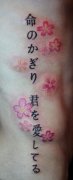 腰部日本文字樱花纹身图案纹身图片