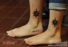 武汉专业纹身店为一对超有爱的潮爸潮妈做的情侣图腾太阳情侣纹身tattoo