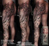 男腿部超酷时尚的包腿龙纹身图案