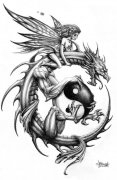 一款很帅的龙与精灵纹身图案