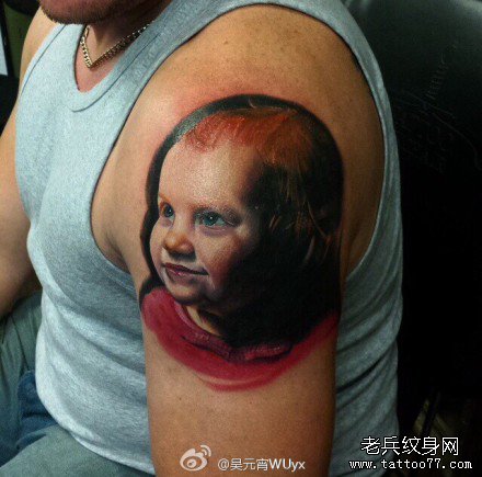 胳膊小孩肖像纹身图案