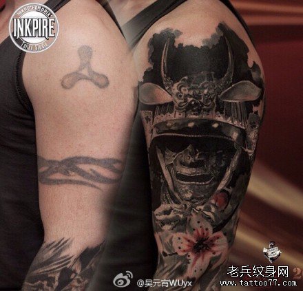 胳膊日本面具纹身图案