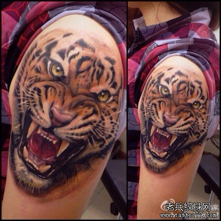 胳膊虎头纹身图案
