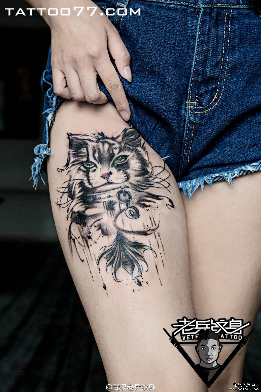 大腿猫刺青图案作品