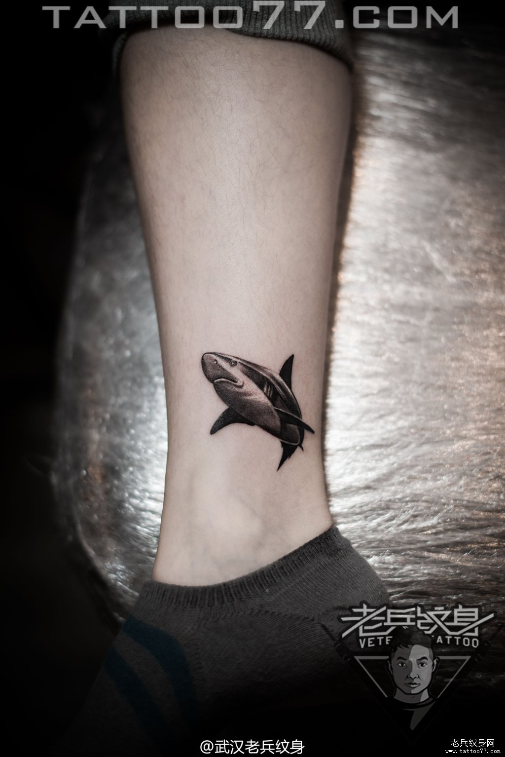 小腿鲨鱼刺青作品