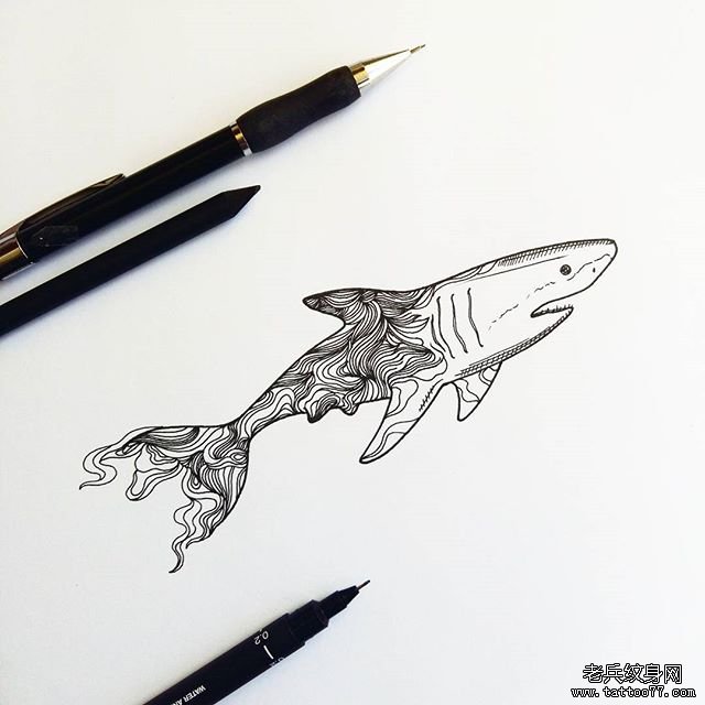 鲨鱼线条纹身图片