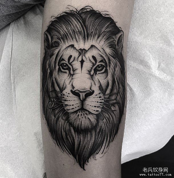 黑灰狮子手臂纹身图案