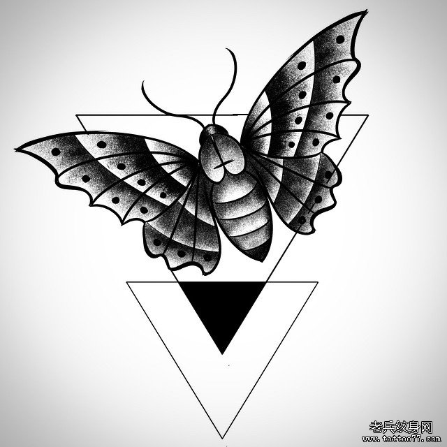 黑灰蝴蝶几何纹身图案