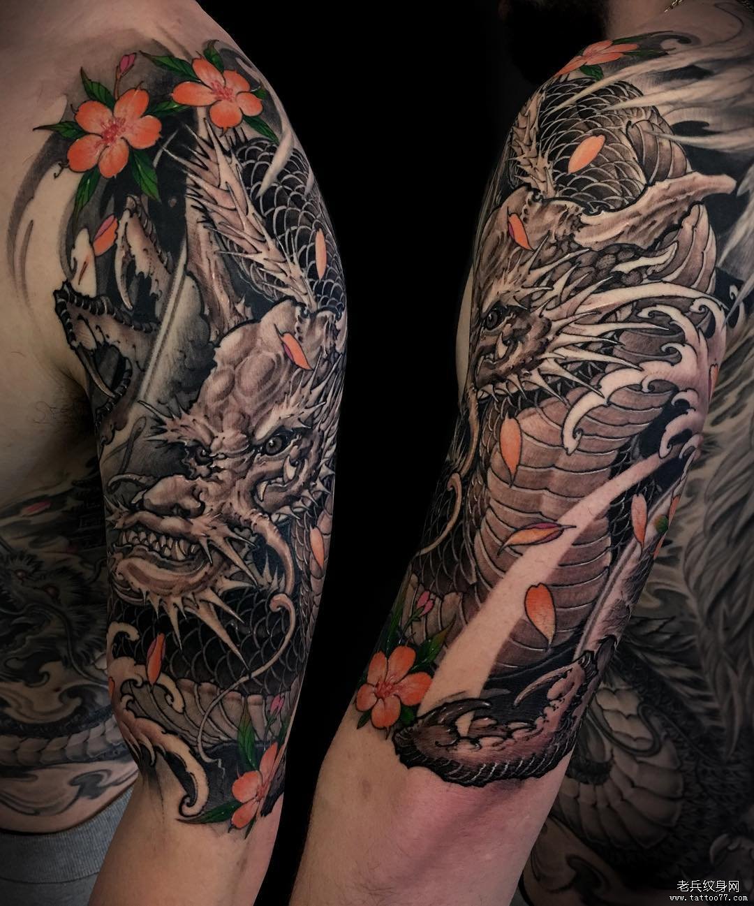 半臂传统樱花龙纹身图案