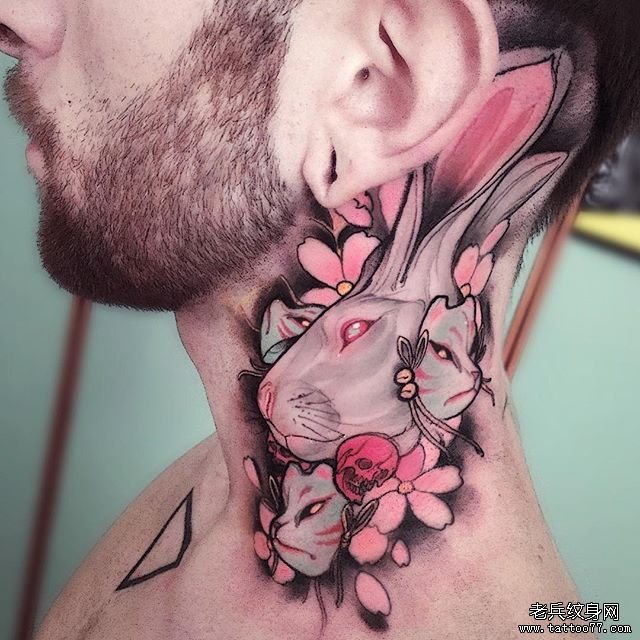 脖子兔子纹身图案