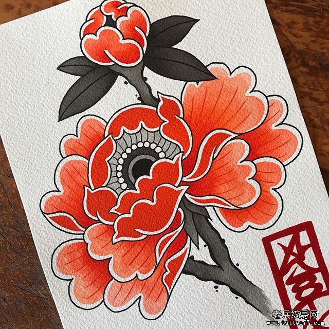 日式传统牡丹花纹身图案