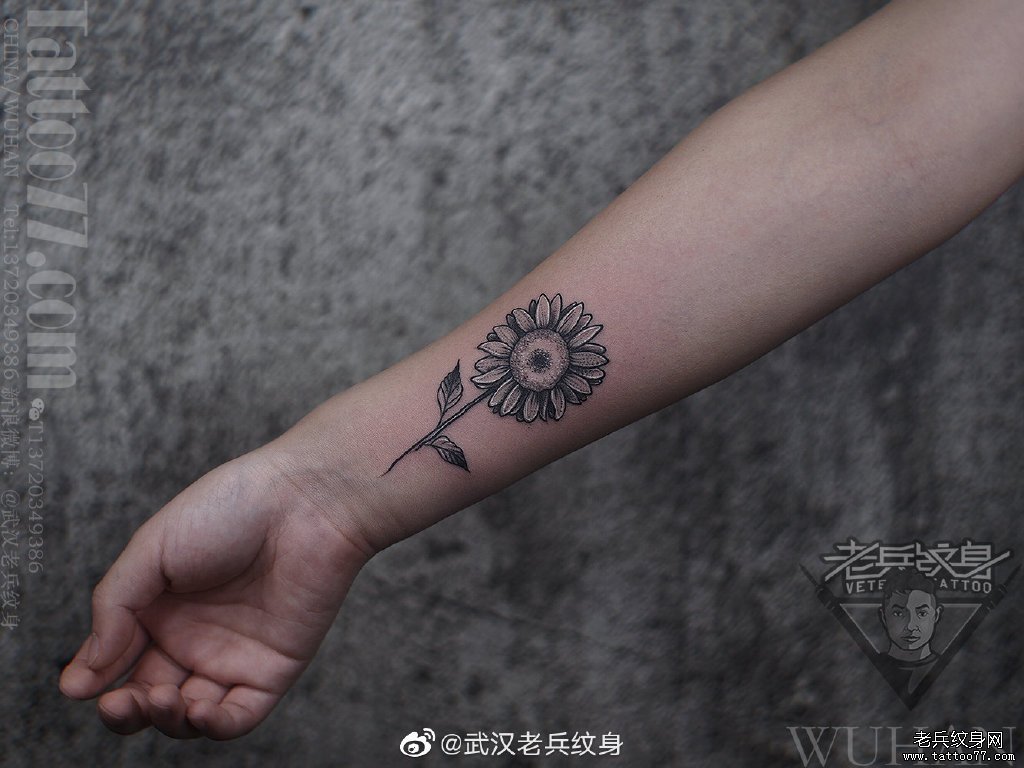 小臂简约向日葵纹身作品