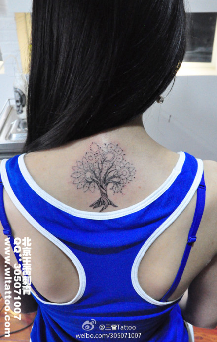 女生后背漂亮潮流的小树纹身图案