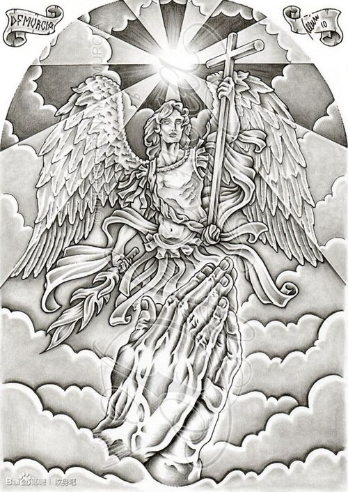 祈祷天使纹身手稿图片