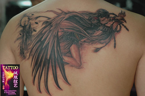堕落天使纹身图案后背图片