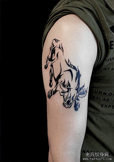 纹身图案男手臂 牛头图片