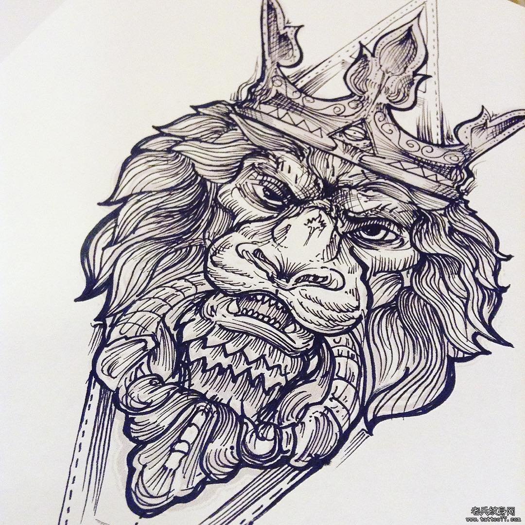 狮子头纹身手稿素材图片