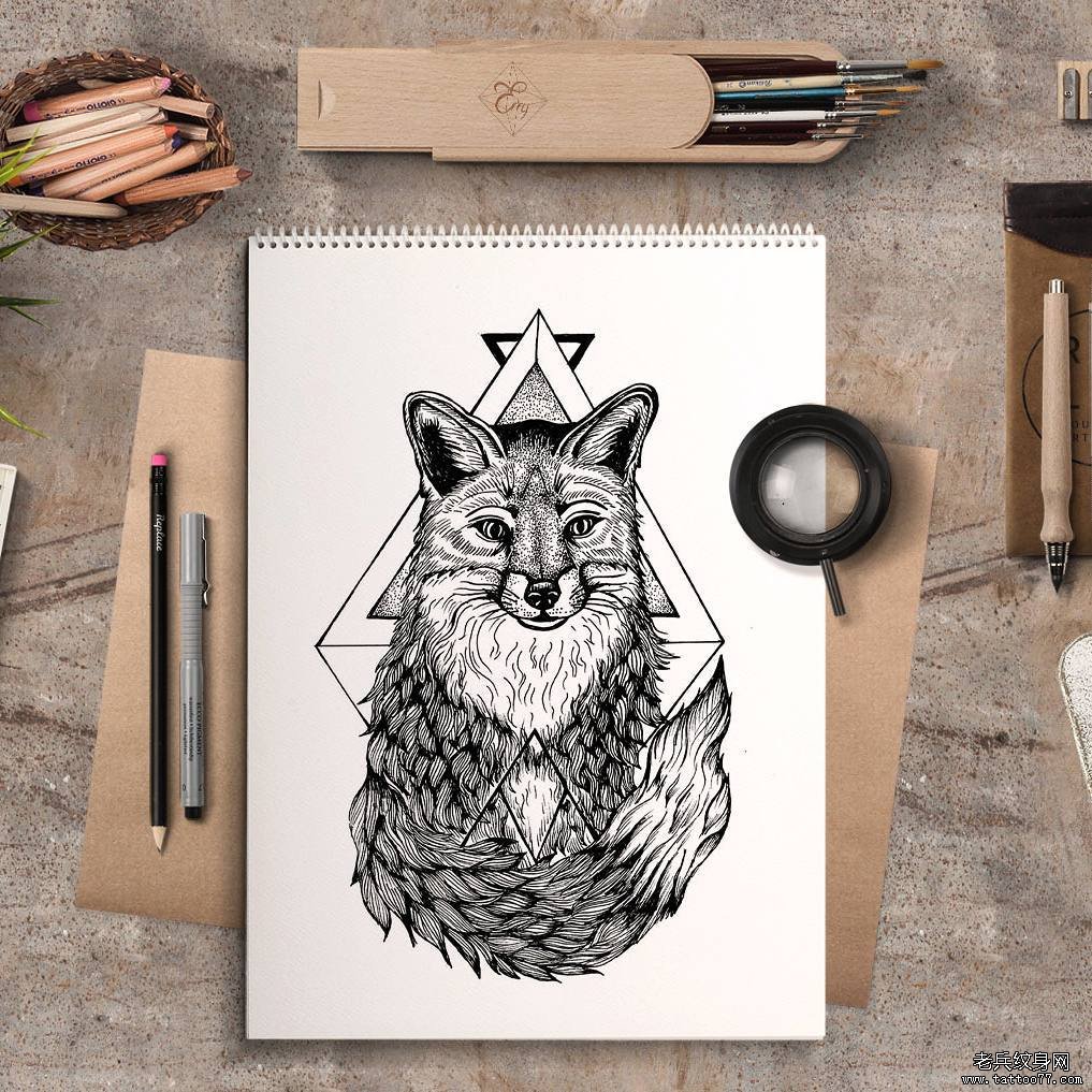 黑灰狐狸纹身手稿