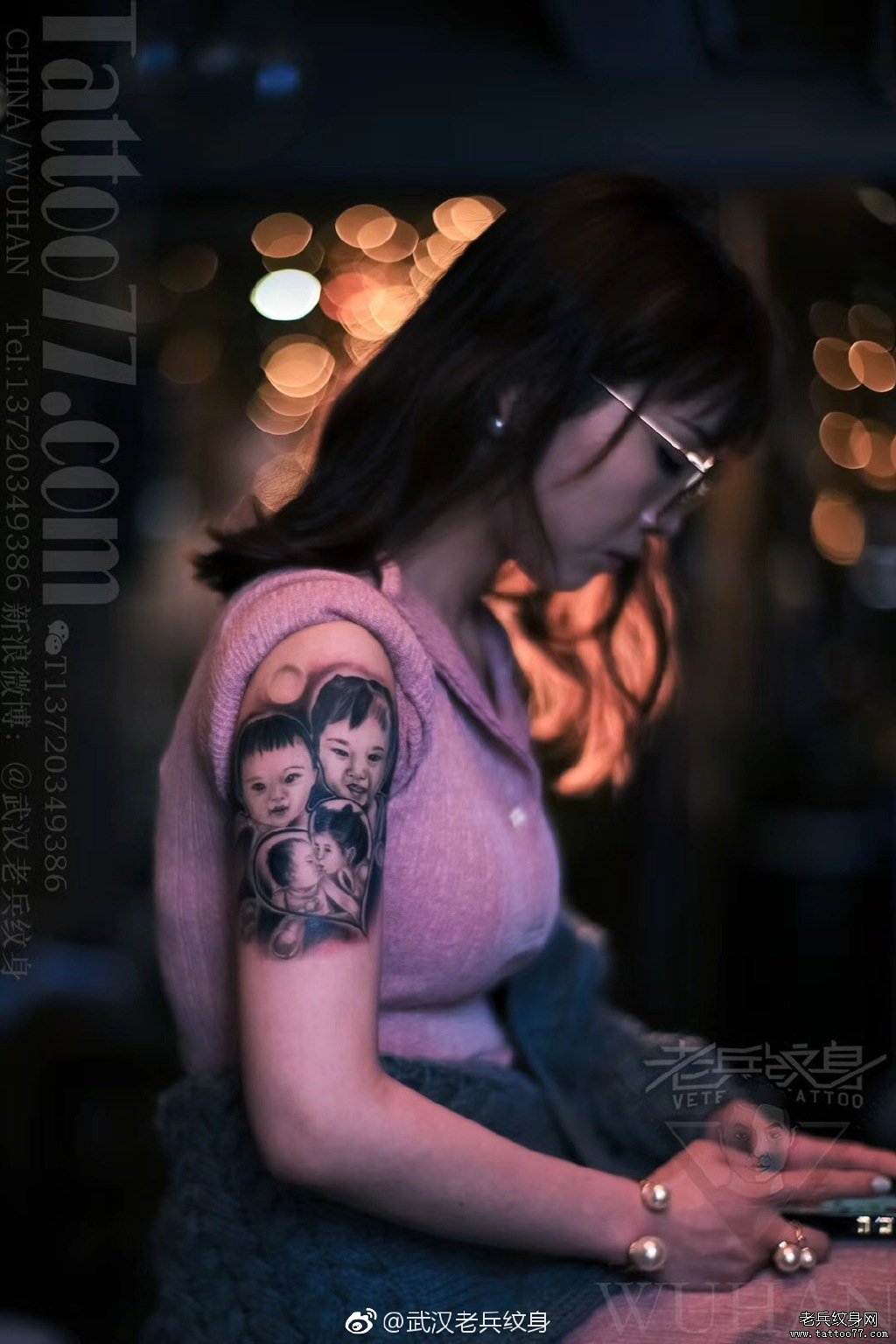 欧美写实肖像大臂纹身作品
