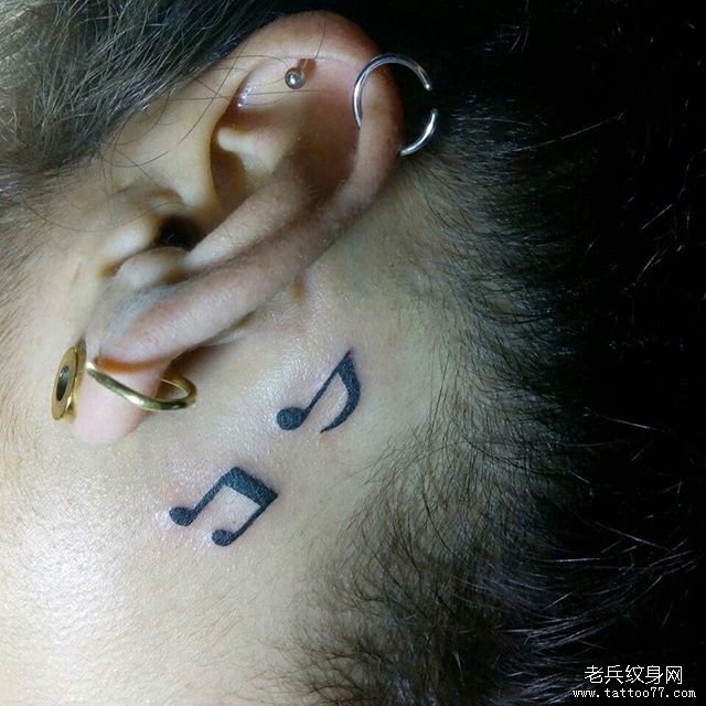 小清新耳后音符纹身图案
