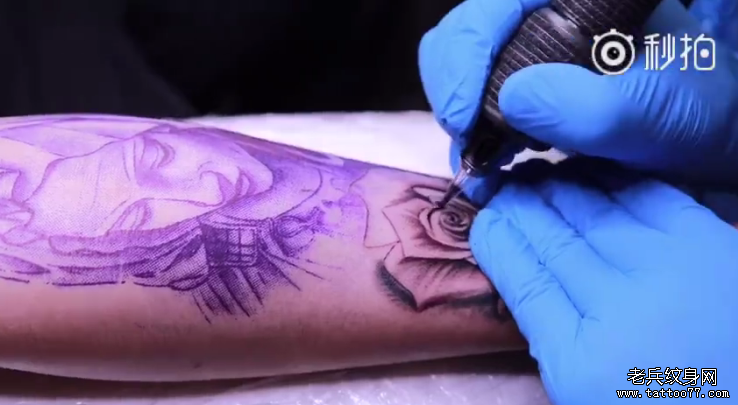 小臂圣母玫瑰纹身视频