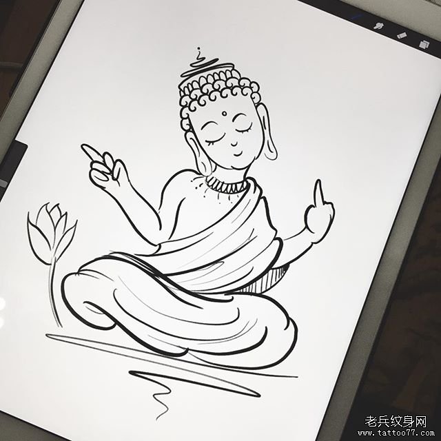卡通佛祖纹身手稿图案