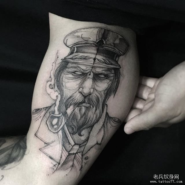 老兵纹身手稿手臂图片