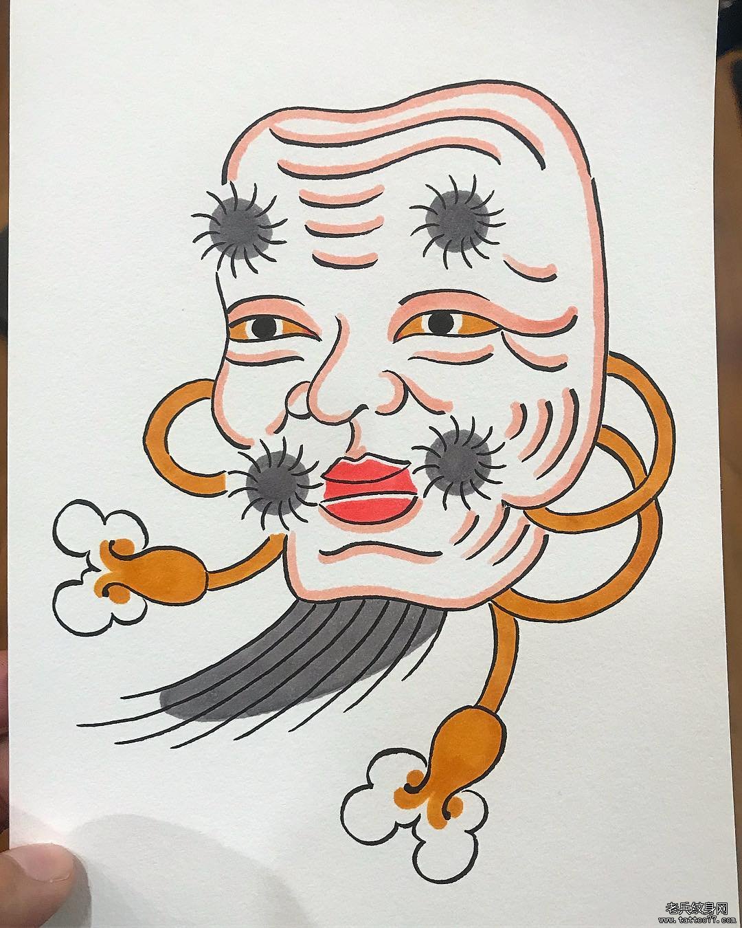日式老翁面具纹身图案