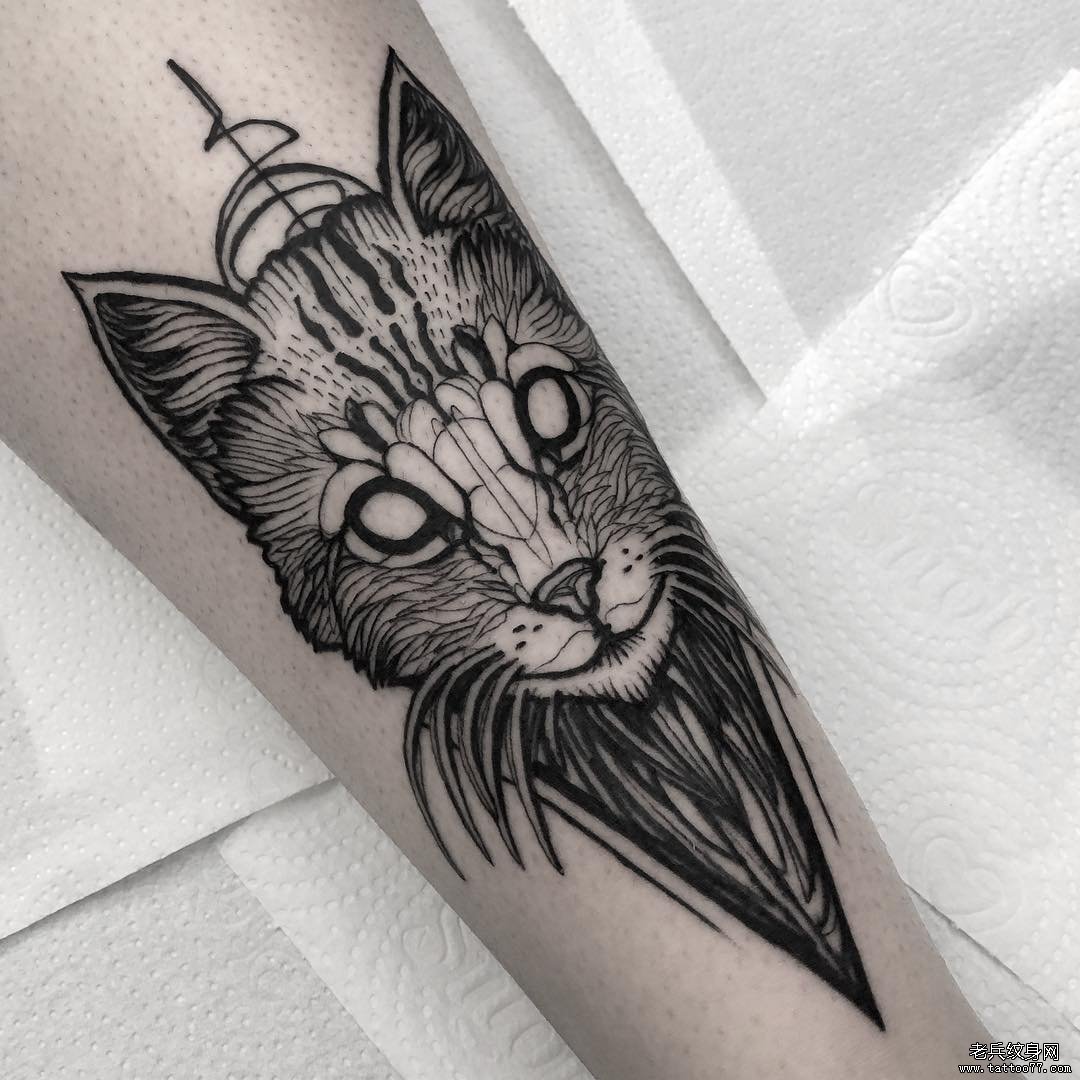 手臂暗黑无毛猫纹身图案